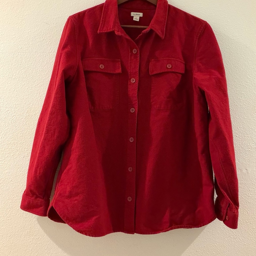 L.L.Bean Heritage Chamois Flannel Red Button-Up Shirt size L Cozy - Picture 2 of 4